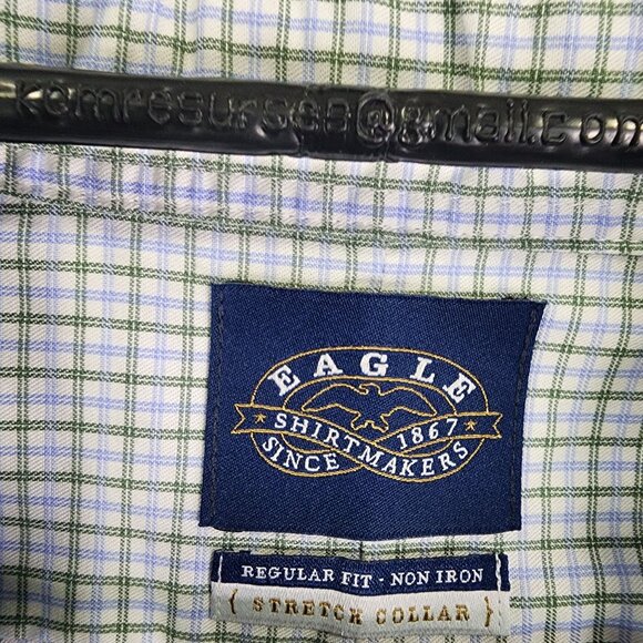Mens Eagle Shirtmakers Blue Green Plaid Shirt Button Down Long Sleeve Size 18.5 - Picture 3 of 8